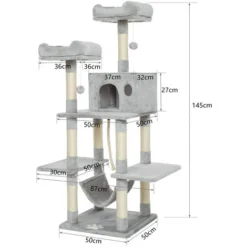 Arbre à Chat Hauteur De 150 Cm, Avec Plate-Formes, Grande Grotte, Troncs épais En Sisal, Palais De Chat - Gris Clair - Meerveil -Amis Poils Soldes Boutique 53940084 3