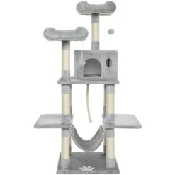 Arbre à Chat Hauteur De 150 Cm, Avec Plate-Formes, Grande Grotte, Troncs épais En Sisal, Palais De Chat - Gris Clair - Meerveil -Amis Poils Soldes Boutique 53940084 5