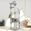 Arbre à Chat Hauteur De 168 Cm, Avec Plate-Formes, Grande Grotte, Troncs épais En Sisal, Planche à Griffer, Palais De Chat - Gris Clair - Meerveil