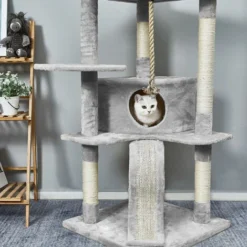 Arbre à Chat Hauteur De 168 Cm, Avec Plate-Formes, Grande Grotte, Troncs épais En Sisal, Planche à Griffer, Palais De Chat - Gris Clair - Meerveil -Amis Poils Soldes Boutique 53940089 5