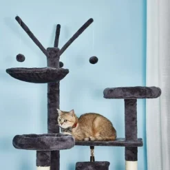 Arbre à Chat Hauteur De 210 Cm, Avec Plate-Formes, Grande Grotte, Troncs épais En Sisal, Planche à Griffer, Palais De Chat - Gris - Meerveil -Amis Poils Soldes Boutique 53940112 3