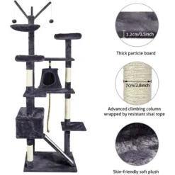 Arbre à Chat Hauteur De 210 Cm, Avec Plate-Formes, Grande Grotte, Troncs épais En Sisal, Planche à Griffer, Palais De Chat - Gris - Meerveil -Amis Poils Soldes Boutique 53940112 4