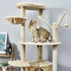 Arbre à Chat Hauteur De 168 Cm, Avec Plate-Formes, Grande Grotte, Troncs épais En Sisal, Planche à Griffer, Palais De Chat - Beige - Meerveil -Amis Poils Soldes Boutique 53940128 3