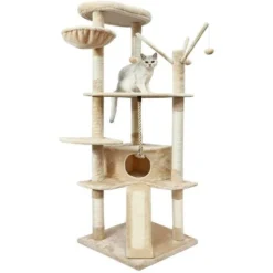 Arbre à Chat Hauteur De 168 Cm, Avec Plate-Formes, Grande Grotte, Troncs épais En Sisal, Planche à Griffer, Palais De Chat - Beige - Meerveil -Amis Poils Soldes Boutique 53940128 4