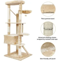 Arbre à Chat Hauteur De 168 Cm, Avec Plate-Formes, Grande Grotte, Troncs épais En Sisal, Planche à Griffer, Palais De Chat - Beige - Meerveil -Amis Poils Soldes Boutique 53940128 5