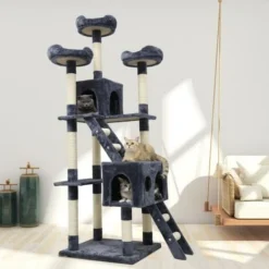 Arbre à Chat Hauteur De 180 Cm, Avec Plate-Formes, Grande Grotte, Troncs épais En Sisal, Palais De Chat - Gris - Meerveil