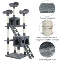 Arbre à Chat Hauteur De 180 Cm, Avec Plate-Formes, Grande Grotte, Troncs épais En Sisal, Palais De Chat - Gris - Meerveil -Amis Poils Soldes Boutique 53940134 4