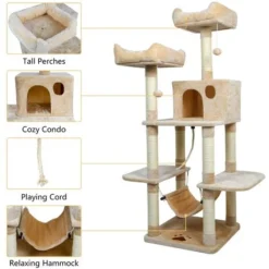 Arbre à Chat Hauteur De 150 Cm, Avec Plate-Formes, Grande Grotte, Troncs épais En Sisal, Palais De Chat - Beige - Meerveil -Amis Poils Soldes Boutique 53940141 4
