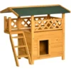 PawHut Maison Lodge - Niche Villa Avec Terrasse, Escalier, Toit Pour Chien Chat - Dim. 77L X 50l X 73H Cm - Bois Sapin Pré-huilé