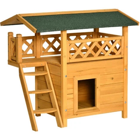 PawHut Maison Lodge - Niche Villa Avec Terrasse, Escalier, Toit Pour Chien Chat - Dim. 77L X 50l X 73H Cm - Bois Sapin Pré-huilé 1 PawHut Maison Lodge - Niche Villa Avec Terrasse, Escalier, Toit Pour Chien Chat - Dim. 77L X 50l X 73H Cm - Bois Sapin Pré-huilé