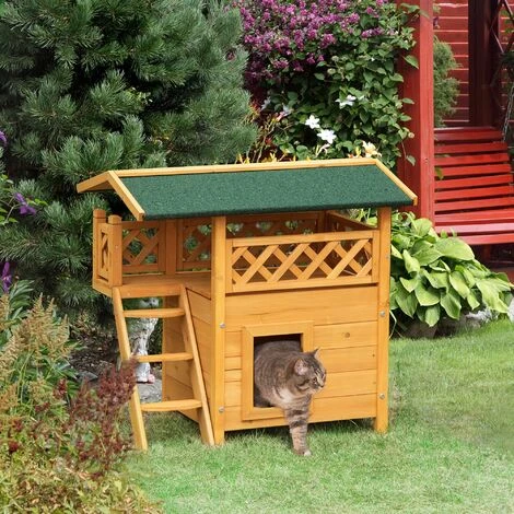 PawHut Maison Lodge - Niche Villa Avec Terrasse, Escalier, Toit Pour Chien Chat - Dim. 77L X 50l X 73H Cm - Bois Sapin Pré-huilé 2 PawHut Maison Lodge - Niche Villa Avec Terrasse, Escalier, Toit Pour Chien Chat - Dim. 77L X 50l X 73H Cm - Bois Sapin Pré-huilé – Image 2