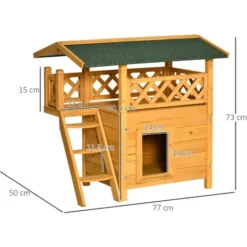 PawHut Maison Lodge - Niche Villa Avec Terrasse, Escalier, Toit Pour Chien Chat - Dim. 77L X 50l X 73H Cm - Bois Sapin Pré-huilé 7 PawHut Maison Lodge - Niche Villa Avec Terrasse, Escalier, Toit Pour Chien Chat - Dim. 77L X 50l X 73H Cm - Bois Sapin Pré-huilé -Amis Poils Soldes Boutique 54308946 3
