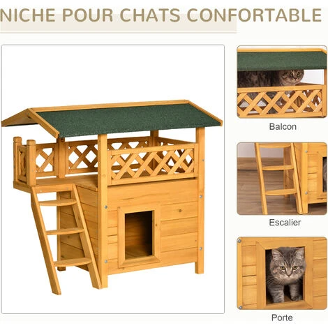 PawHut Maison Lodge - Niche Villa Avec Terrasse, Escalier, Toit Pour Chien Chat - Dim. 77L X 50l X 73H Cm - Bois Sapin Pré-huilé 4 PawHut Maison Lodge - Niche Villa Avec Terrasse, Escalier, Toit Pour Chien Chat - Dim. 77L X 50l X 73H Cm - Bois Sapin Pré-huilé – Image 4