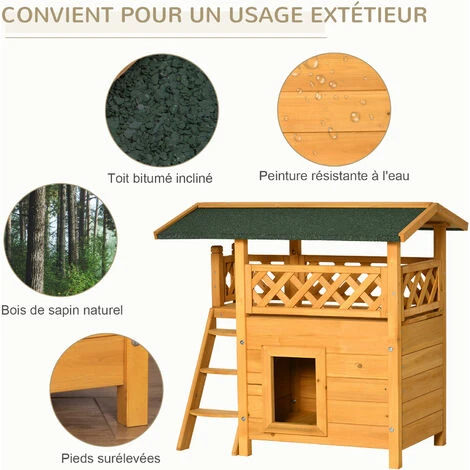 PawHut Maison Lodge - Niche Villa Avec Terrasse, Escalier, Toit Pour Chien Chat - Dim. 77L X 50l X 73H Cm - Bois Sapin Pré-huilé 5 PawHut Maison Lodge - Niche Villa Avec Terrasse, Escalier, Toit Pour Chien Chat - Dim. 77L X 50l X 73H Cm - Bois Sapin Pré-huilé – Image 5