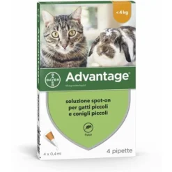 Bayer Advantage 40 Solution Pesticide Localisée Pour Chats Jusqu'à 4 Kg De Poids 4 Pipettes