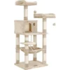 FEANDREA Arbre à Chat, Stable, 2 Niches, Hauteur 143 Cm, Beige Par SONGMICS PCT15BE