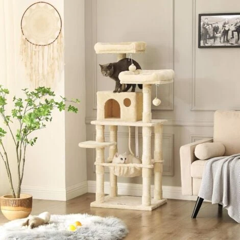 FEANDREA Arbre à Chat, Stable, 2 Niches, Hauteur 143 Cm, Beige Par SONGMICS PCT15BE 2 FEANDREA Arbre à Chat, Stable, 2 Niches, Hauteur 143 Cm, Beige Par SONGMICS PCT15BE – Image 2