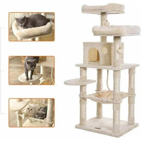 FEANDREA Arbre à Chat, Stable, 2 Niches, Hauteur 143 Cm, Beige Par SONGMICS PCT15BE 3 FEANDREA Arbre à Chat, Stable, 2 Niches, Hauteur 143 Cm, Beige Par SONGMICS PCT15BE – Image 3