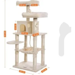FEANDREA Arbre à Chat, Stable, 2 Niches, Hauteur 143 Cm, Beige Par SONGMICS PCT15BE 9 FEANDREA Arbre à Chat, Stable, 2 Niches, Hauteur 143 Cm, Beige Par SONGMICS PCT15BE -Amis Poils Soldes Boutique 54471172 5