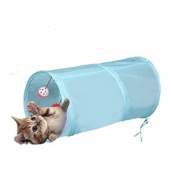 Labyrinthe à 5 Tunnels Interactif, Pliable Et Léger En Tissu Froissé Avec Pompon Et Cloches Pour Chats, Petits Lapins, Chatons, Chiots, Furets Ou Cochons D’Inde（bleu Ciel，2 Way）