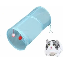 Labyrinthe à 5 Tunnels Interactif, Pliable Et Léger En Tissu Froissé Avec Pompon Et Cloches Pour Chats, Petits Lapins, Chatons, Chiots, Furets Ou Cochons D’Inde（bleu Ciel，2 Way） -Amis Poils Soldes Boutique 55535025 3