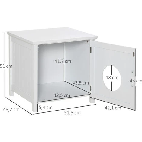 PawHut Maison De Toilette Pour Chat Sur Pied Design Rainuré Porte Entrée Poignée Métal MDF Blanc 3 PawHut Maison De Toilette Pour Chat Sur Pied Design Rainuré Porte Entrée Poignée Métal MDF Blanc – Image 3