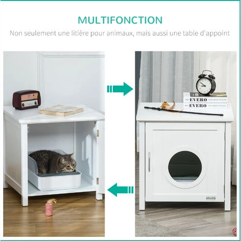 PawHut Maison De Toilette Pour Chat Sur Pied Design Rainuré Porte Entrée Poignée Métal MDF Blanc 5 PawHut Maison De Toilette Pour Chat Sur Pied Design Rainuré Porte Entrée Poignée Métal MDF Blanc – Image 5