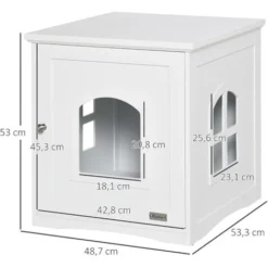 PawHut Maison De Toilette Pour Chat Design Maisonnette Avec Porte, Fenêtres - Dim. 48,7L X 53,3l X 53H Cm - MDF Blanc -Amis Poils Soldes Boutique 57125686 3