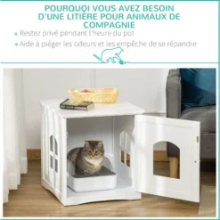 PawHut Maison De Toilette Pour Chat Design Maisonnette Avec Porte, Fenêtres - Dim. 48,7L X 53,3l X 53H Cm - MDF Blanc -Amis Poils Soldes Boutique 57125686 4