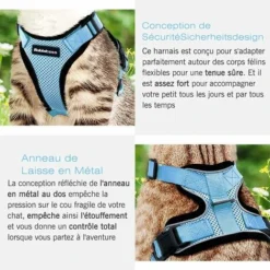 Ensoleillé Harnais Chat Petit Chien Laisse Harnais Chaton Réglable Bleu Clair XS Collier Harnai Chat Refléchissant Gilet Respirant Pour Chat Européen, Maine Coon, Persan, Attache Dessus Avec Laisse -Amis Poils Soldes Boutique 57794103 4
