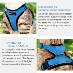 Ensoleillé Harnais Chat Petit Chien Laisse Harnais Chaton Réglable Bleu XS Collier Harnai Chat Refléchissant Gilet Respirant Pour Lapin, Chat Européen, Maine Coon, Persan, Attache Dessus Avec Laisse -Amis Poils Soldes Boutique 57794117 5