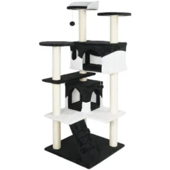 Arbre à Chat Noir / Blanc 130cm Arbre D’escalade Arbre De Grattage Jeu Chats