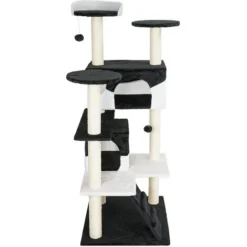 Arbre à Chat Noir / Blanc 130cm Arbre D’escalade Arbre De Grattage Jeu Chats -Amis Poils Soldes Boutique 58401096 3