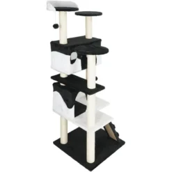 Arbre à Chat Noir / Blanc 130cm Arbre D’escalade Arbre De Grattage Jeu Chats -Amis Poils Soldes Boutique 58401096 4