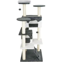 Arbre à Chat Gris / Blanc 130cm Arbre D’escalade Arbre De Grattage Jeu Chats -Amis Poils Soldes Boutique 58401104 3