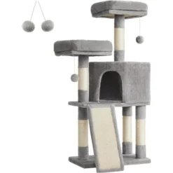 FEANDREA Arbre à Chat, Tour Poteaux à Gratter 115 Cm, Gris Clair Par SONGMICS PCT141W01