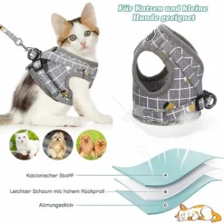 Harnais Pour Chat Anti-Évasion Harnais Réglable Pour Chiot Harnais Avec Laisse Pour Chaton Harnais Avec Gilet à Rayures Pour Chien Harnais En Maille Respirante Pour Chats Petits Chiens-M -Amis Poils Soldes Boutique 59447870 3