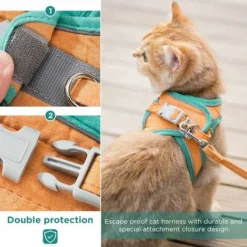 Déstockage Harnais Et Laisse Pour Chat, Veste De Marche Confortable Pour Chat Avec Laisse, Garnais De Gilet à Enfiler, Bandes Réfléchissantes Respirantes, Vert Petite -Amis Poils Soldes Boutique 59800211 3