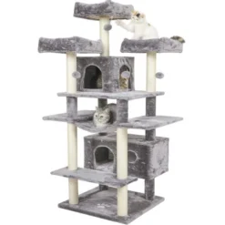 MSmask Grand Arbre à Chat, Taille XXL, 175 Cm, Stable, Avec 3 Grandes Plateformes D'observation, Pour Grands Chats, Griffoirs En Sisal, Gris Clair