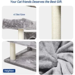 MSmask Grand Arbre à Chat, Taille XXL, 175 Cm, Stable, Avec 3 Grandes Plateformes D'observation, Pour Grands Chats, Griffoirs En Sisal, Gris Clair -Amis Poils Soldes Boutique 59857260 3