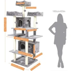 MSmask Grand Arbre à Chat, Taille XXL, 175 Cm, Stable, Avec 3 Grandes Plateformes D'observation, Pour Grands Chats, Griffoirs En Sisal, Gris Clair -Amis Poils Soldes Boutique 59857260 5