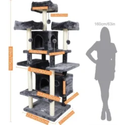 MSmask Grand Arbre à Chat, Taille XXL, 175 Cm, Stable, Avec 3 Grandes Plateformes D'observation, Pour Grands Chats, Griffoirs En Sisal, Gris Foncé -Amis Poils Soldes Boutique 59857276 2
