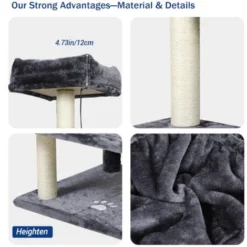 MSmask Grand Arbre à Chat, Taille XXL, 175 Cm, Stable, Avec 3 Grandes Plateformes D'observation, Pour Grands Chats, Griffoirs En Sisal, Gris Foncé -Amis Poils Soldes Boutique 59857276 3