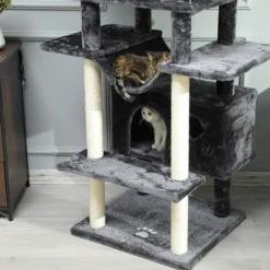 MSmask Grand Arbre à Chat, Taille XXL, 175 Cm, Stable, Avec 3 Grandes Plateformes D'observation, Pour Grands Chats, Griffoirs En Sisal, Gris Foncé -Amis Poils Soldes Boutique 59857276 4