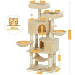 MSmask - Arbre à Chat Stable à Plusieurs Niveaux - Avec Grande Grotte, Troncs En Sisal Naturel - Beige - 145 Cm -Amis Poils Soldes Boutique 59857277 3