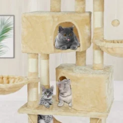 MSmask - Arbre à Chat Stable à Plusieurs Niveaux - Avec Grande Grotte, Troncs En Sisal Naturel - Beige - 145 Cm -Amis Poils Soldes Boutique 59857277 5