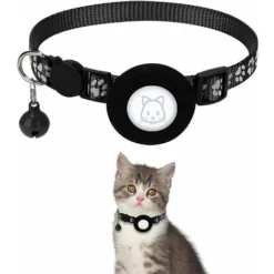 Airtag Katzenhalsband – BR-Life Reflektierendes Airtag – Mit Katzenhalsbandhalter – Kompatibel Mit Apple Airtag Für Jungen, Mädchen, Katzen, Welpen (Schwarz)
