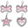 Médaille Chien Chat Identification 4pcs Pendentif Étiquettes D'identification Personnalisé Anti-Perdue Étiquette-Adresse Avec Strass Porte-Adresse Pour Collier Chien Chat