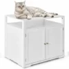 GOPLUS Maison Pour Chat Polyvalente Avec Cloison Amovible Et Ajustable, Maison De Toilette Pour Chat Avec Porte Ouverte Pour Salon, Entree, Couloir, 80x53,5x71CM, Blanc