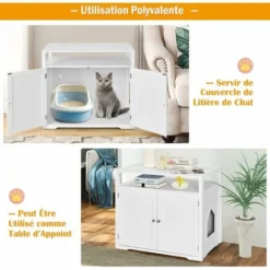 GOPLUS Maison Pour Chat Polyvalente Avec Cloison Amovible Et Ajustable, Maison De Toilette Pour Chat Avec Porte Ouverte Pour Salon, Entree, Couloir, 80x53,5x71CM, Blanc -Amis Poils Soldes Boutique 63809120 3
